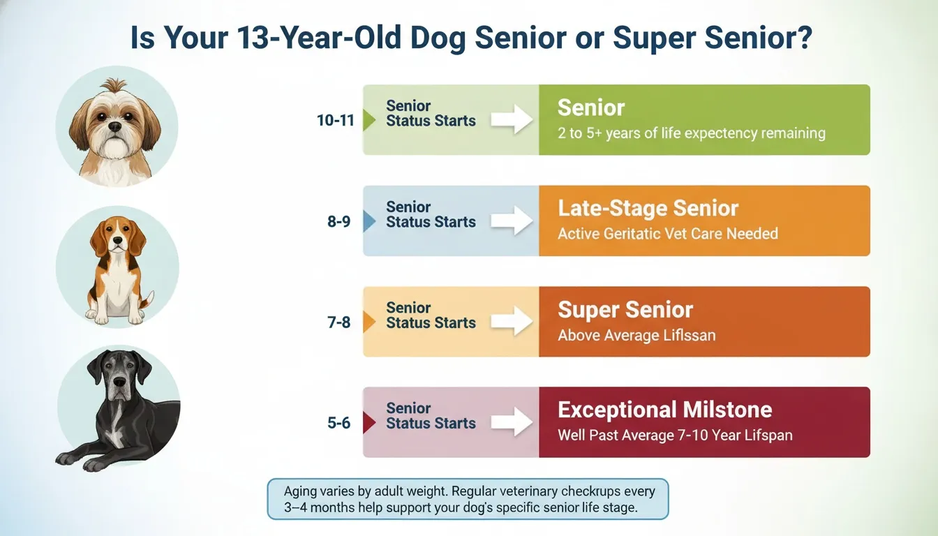 An infographic chart displaying senior and super senior age categories for small, medium, and large dogs.