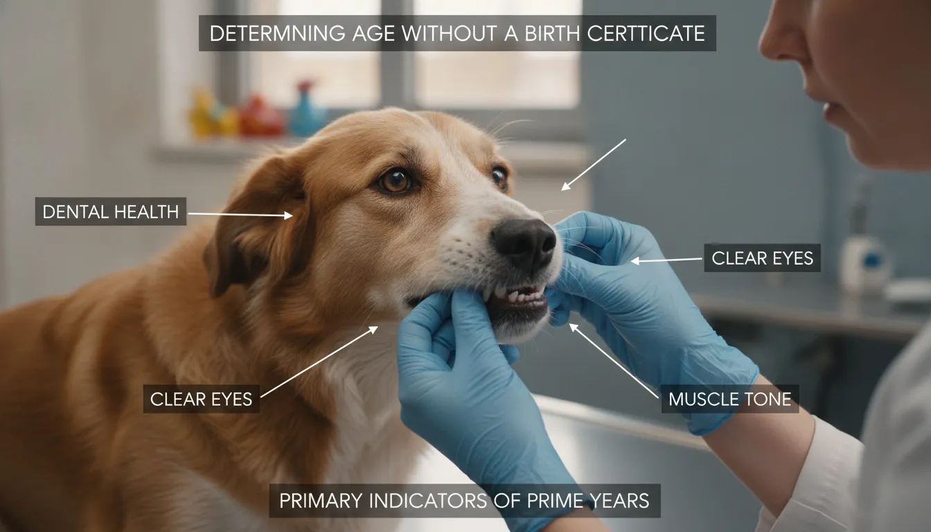 A veterinarian examining a dog's teeth to determine age based on dental health and muscle tone.