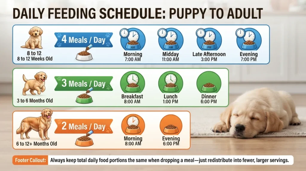 Comparison chart showing proper calcium to phosphorus ratios in large breed puppy food versus standard kibble to protect a Golden Retriever's growing joints.