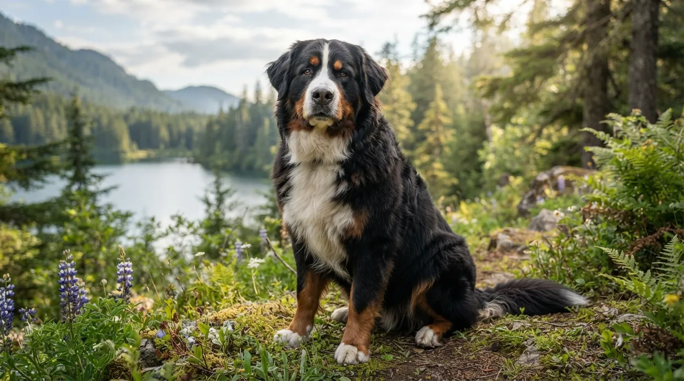 Fun facts about the Berniefie: A gentle giant hybrid combining the loyalty of a Bernese Mountain Dog with the sweet nature of a Newfoundland.